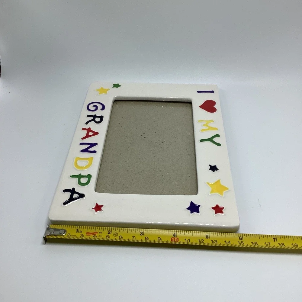 Vintage I Love My Grandpa Ceramic‎ Picture Frame w/ Stars Crackle Glaze Finish